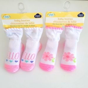 Angel of Mine Newborn Baby Booties 2 Pack Pink Frilly Ankles HELLO & Flowers NWT